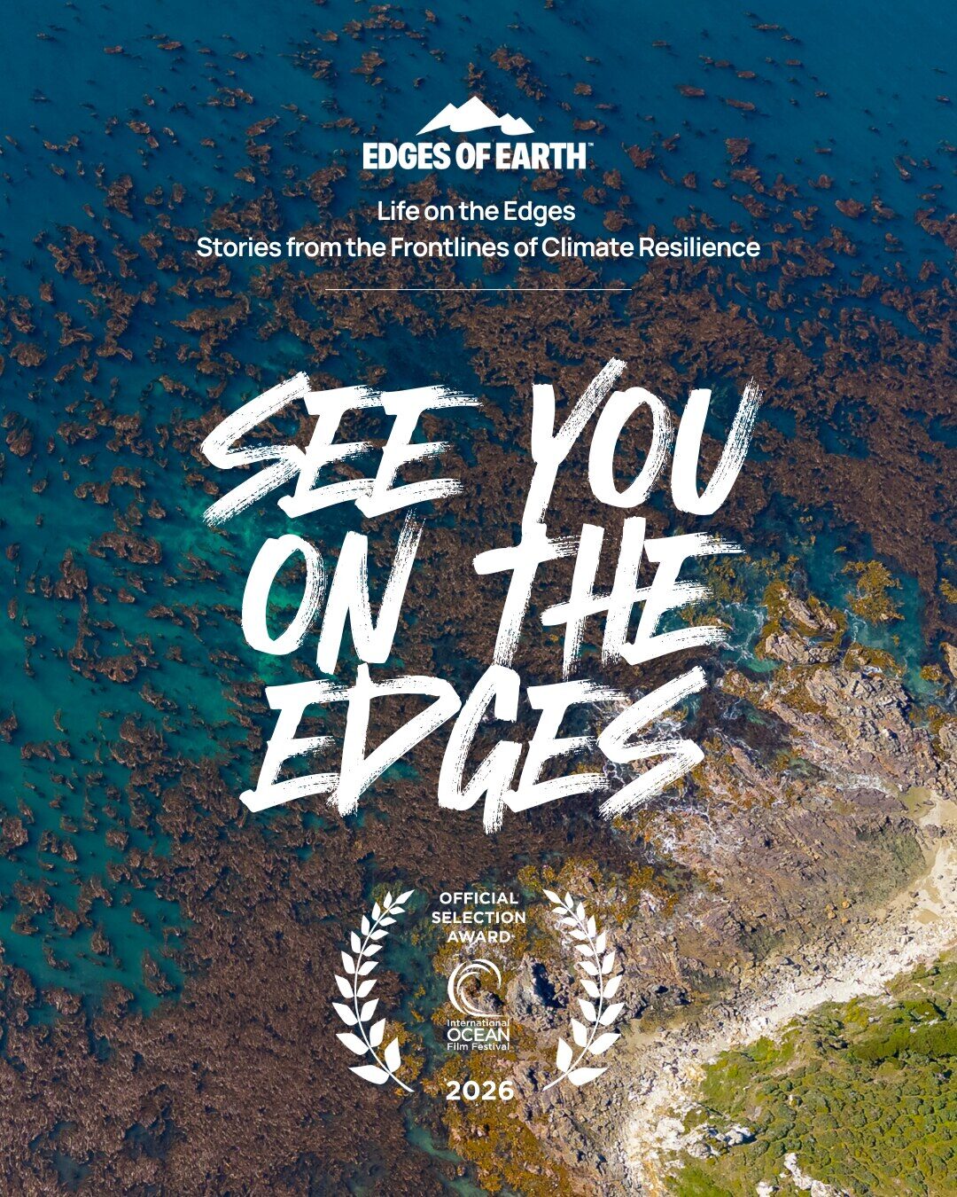See You On The Edges - Official film poster showing aerial view of kelp forest and coastline